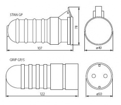 Hermetic plug-in socket Kanlux STAN GP - technical drawing