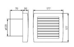 Ducted fan with automatic shutter Kanlux TWISTER AOL120B - technical drawing
